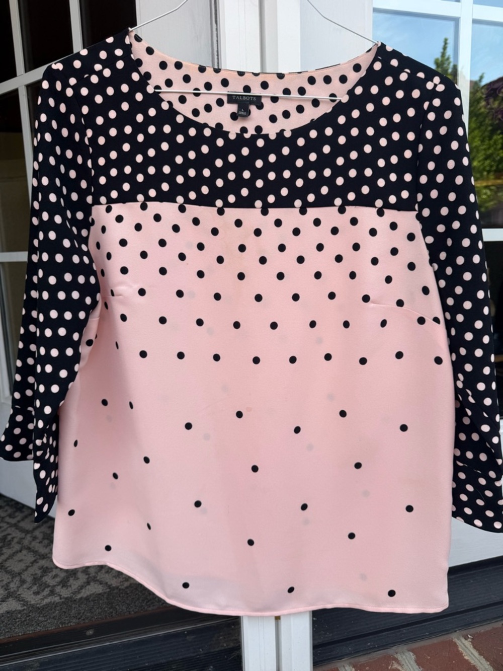 Talbots Pink and Black Polka Dot Mixed-Panel Blouse